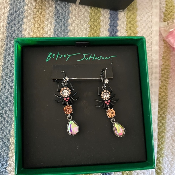 Betsey Johnson Jewelry - Betsey Johnson Black and Pink Crystal Spider Earrings